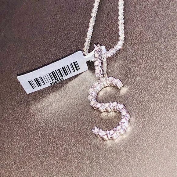 Beautiful real diamond S initial pendant charm not c w/ Turkish chain best gift - Picture 3 of 6